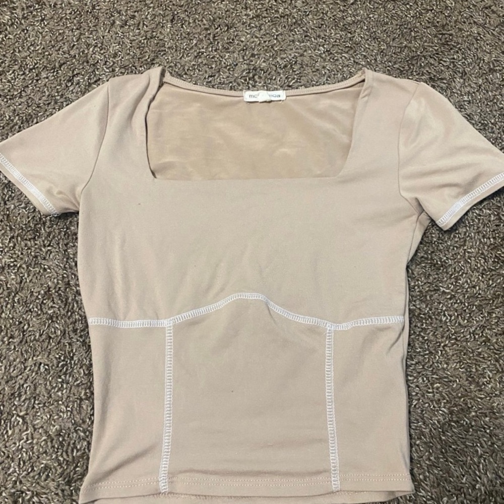 Moa Moa Tan Square Neck Short Sleeve Top